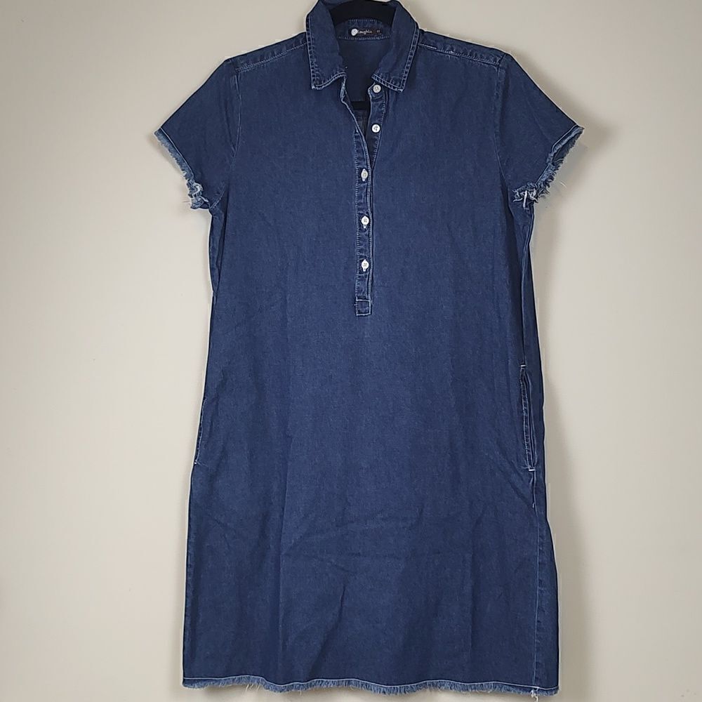 J. McLaughlin Collared Button Front Frayed Hem Denim Dress